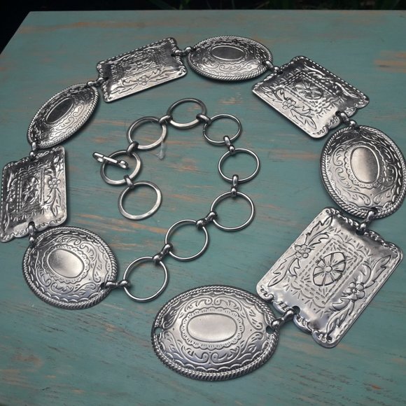 Metal Conch Belt Chunky Vintage Silver Real Metal Studded Womens Chain Link - Picture 12 of 12